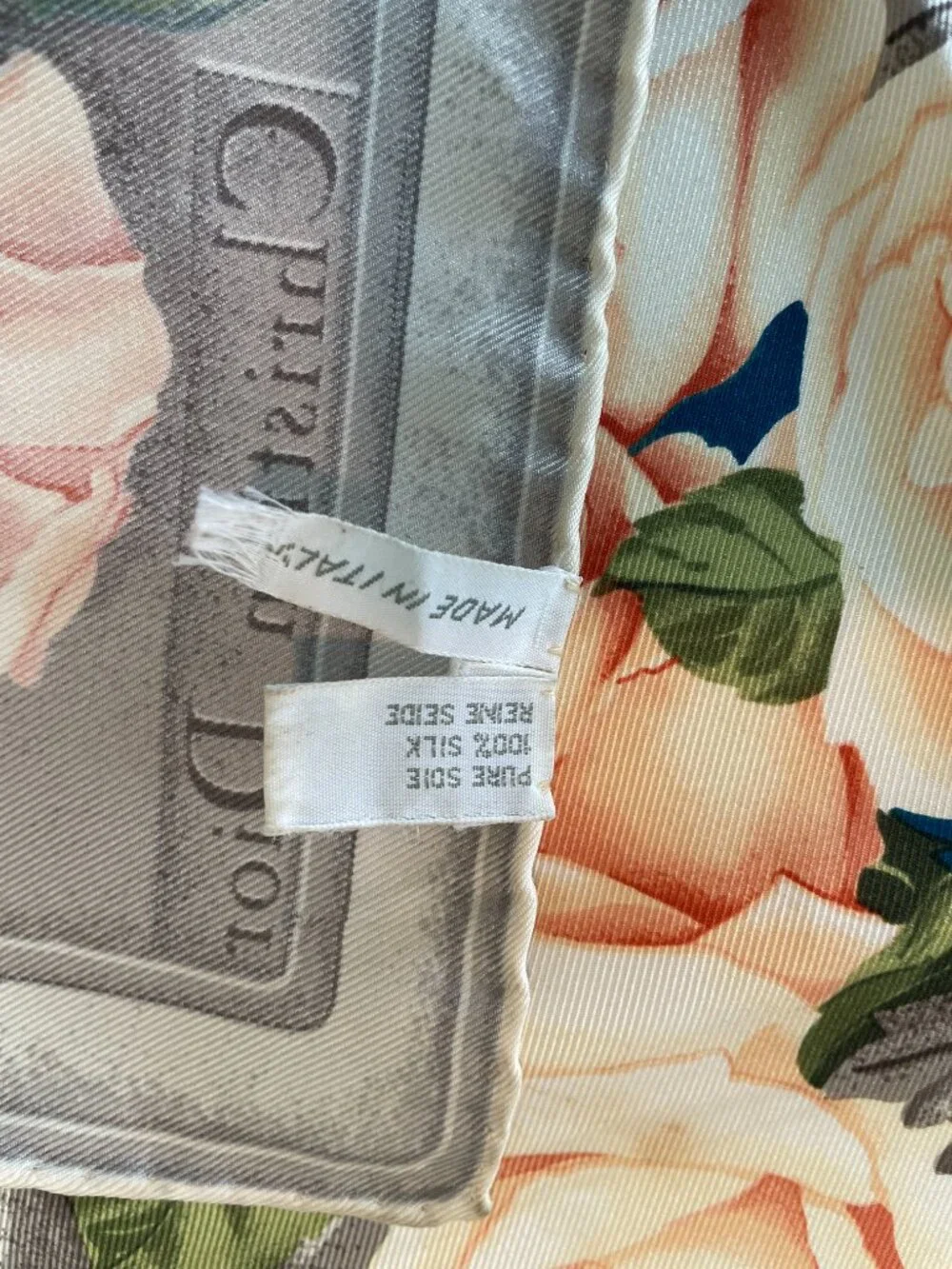 Vintage Christian Silk Scarf with Roses & Polka Dots